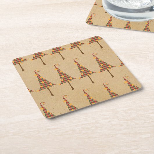 Rustige kerstbomen kartonnen onderzetters (Schuin)