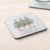 Rustige kerstbomen met sneeuwgordellampjes bier onderzetter (Linkerzijde)