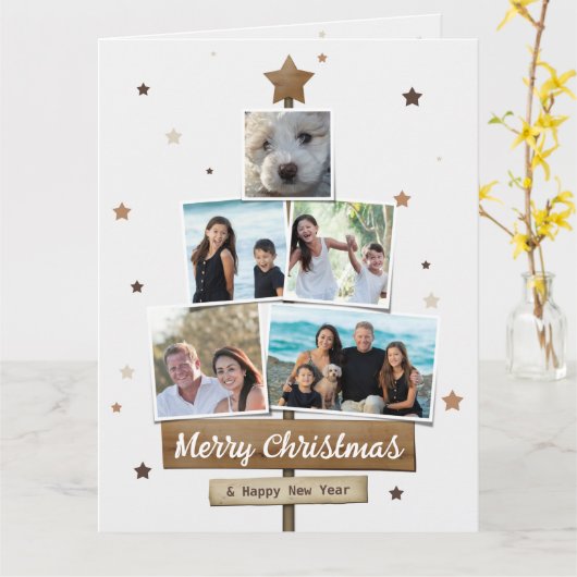 Rustige kerstboom | 5 Foto's collage Kaart (Gele Bloem)