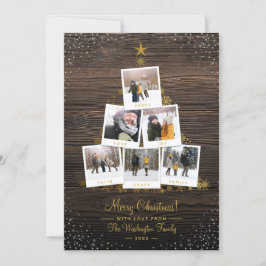 Rustige kerstboom 6-fotokaart met hout en gouden k kaart