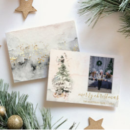 Rustige Kerstboom Aquarel Foto Feestdagenkaart