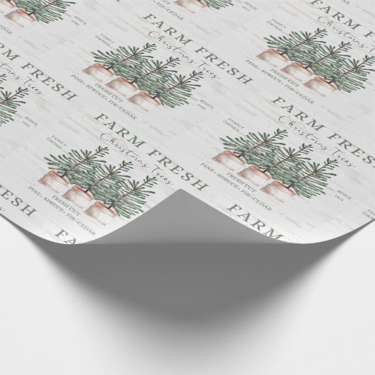 Rustige kerstboom Boerderij Label Holiday Cadeaupapier (Hoek)
