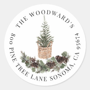 Rustige Kerstboom Dennen Takken Retouradres Ronde Sticker