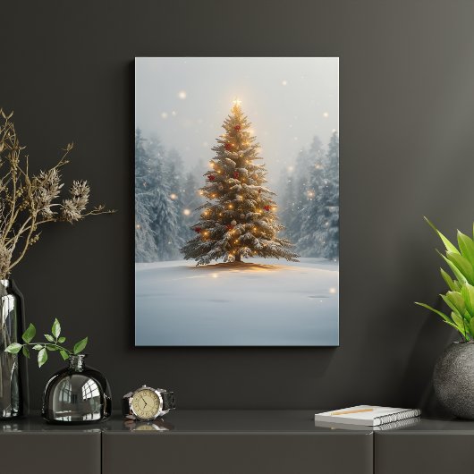 Rustige Kerstboom in Besneeuwde Open plek Poster
