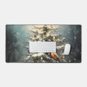 Rustige Kerstboom in de Winter Sneeuw Rode Vogels Bureaumat (Keyboard & Muis)