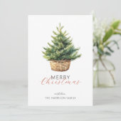 Rustige Kerstboom in Mandje Plat Feestdagenkaart (Staand voorkant)