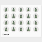 Rustige kerstboom in waterverf  ronde sticker (Vel)