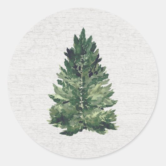Rustige kerstboom in waterverf  ronde sticker (Voorkant)