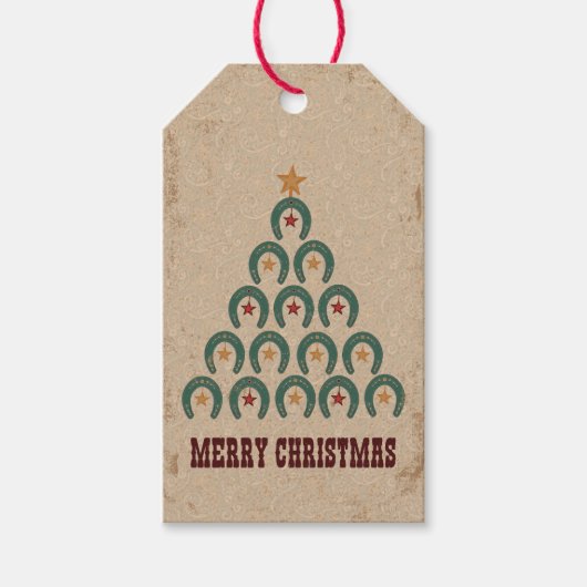 Rustige kerstboom met Hoefijzer Cadeaulabel (Voorkant)