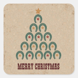 Rustige kerstboom met Hoefijzer Vierkante Sticker