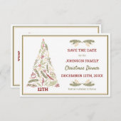 Rustige kerstboom Red Green Gold Festive Save The Date (Voorkant / Achterkant)
