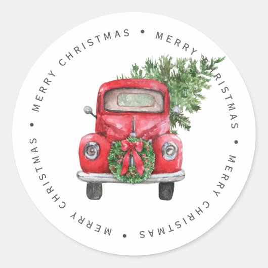 Rustige kerstboom  Red Truck Ronde Sticker (Voorkant)