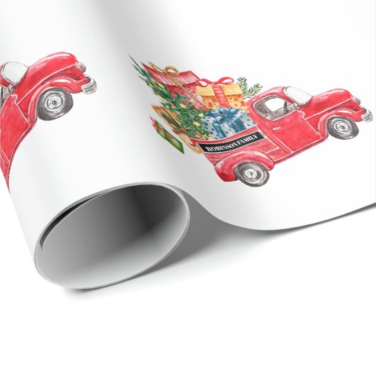 Rustige kerstboom  Rode vrachtwagen naam Cadeaupapier (Rol Hoek)