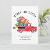 Rustige kerstboom  Rode vrachtwagen naam Feestdagenkaart (Staand voorkant)