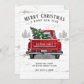 Rustige kerstboom  Rode vrachtwagen naam Feestdagenkaart (Voorkant / Achterkant)