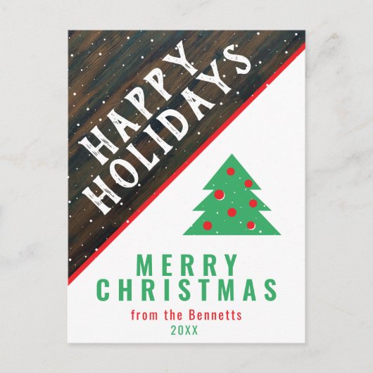 Rustige kerstboom Rood naam Kerstmis Feestdagenkaart (Voorkant)