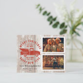 Rustige kerstboom Rood Truck 2 Foto Feestdagenkaart (Staand voorkant)