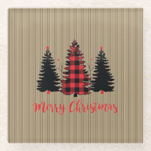 Rustige kerstboombosjes Trio Glazen Onderzetter (Voorkant)