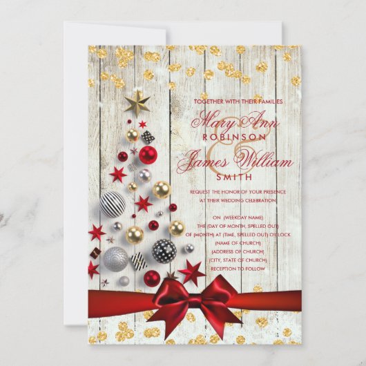 Rustige kerstbruiloft Bauble Tree Gold Glitter Kaart (Voorkant)