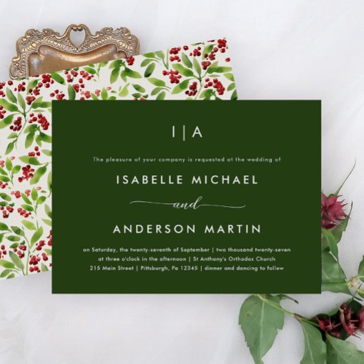 Rustige kerstbruiloft groen kaart