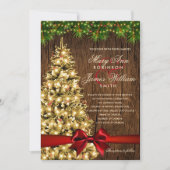 Rustige kerstbruiloft, licht en rood lint kaart (Voorkant)