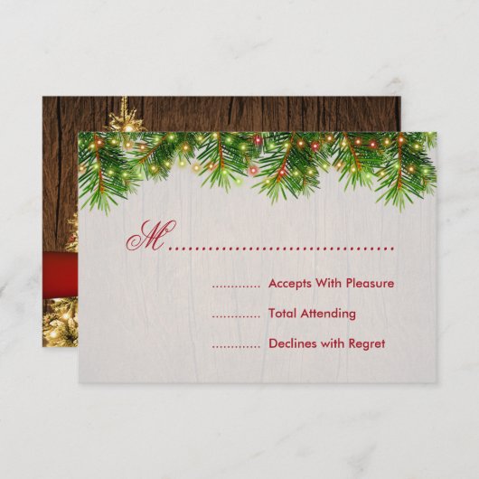Rustige kerstbruiloft RSVP-boomlampjes en lint RSVP Kaartje (Voorkant / Achterkant)