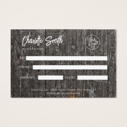 Rustige kerstcadeaubon voor hout visitekaartje (Achterkant)