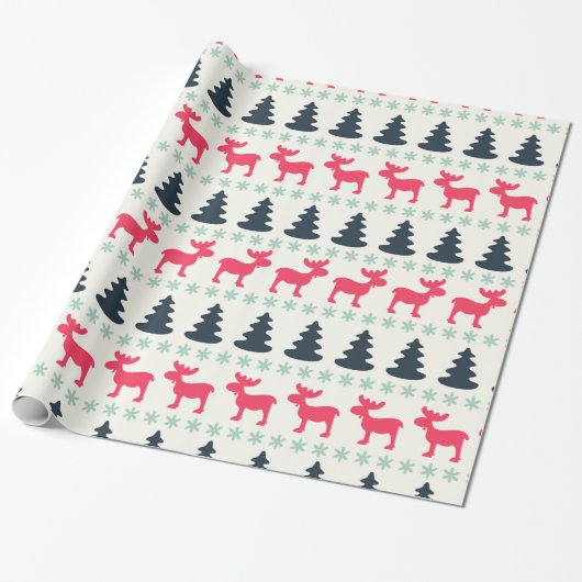 Rustige kerstfeestdag — Moose & boom Cadeaupapier (Uitgerold)