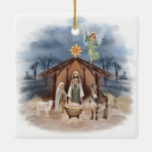 Rustige kerstfeestelijke Waterverf Nativiteit Keramisch Ornament (Achterkant)