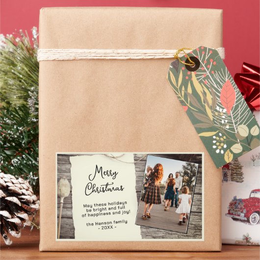 Rustige kerstfoto met oud papier rechthoekige sticker (Feestdagen)