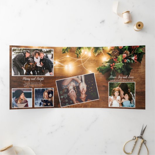 Rustige kerstfoto, mistletoe light drieluik wenskaart (Binnen)