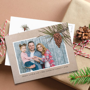 Rustige kerstfoto Pinecone Brown Kraft Paper Feestdagenkaart