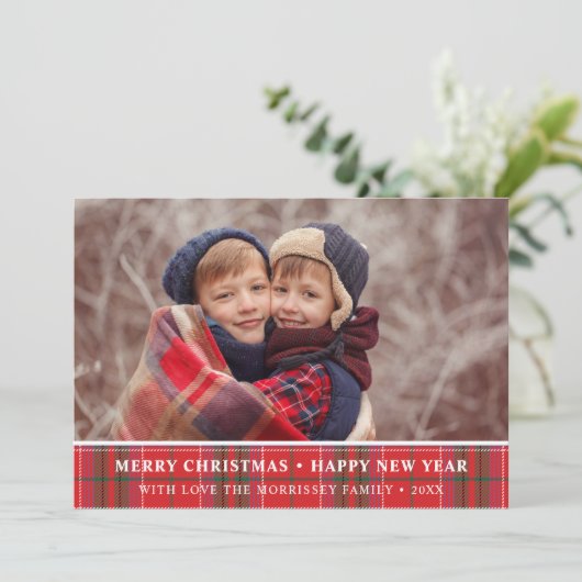 Rustige kerstfoto Red Green Feestdagenkaart (Staand voorkant)