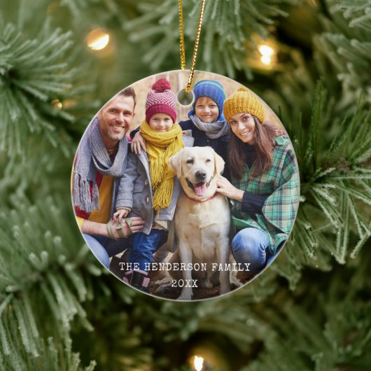 Rustige kerstfoto Red Snowflakes Back Keramisch Ornament (Boom)