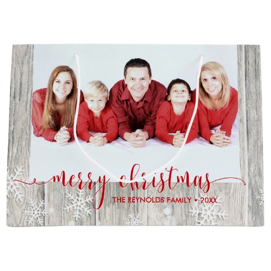 Rustige kerstfoto van hout - Grote cadeautas (Voorkant)