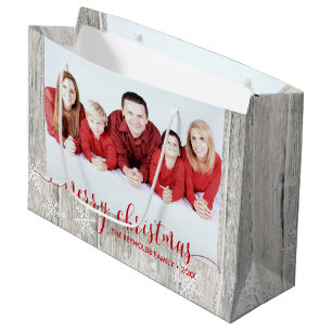 Rustige kerstfoto van hout - Grote cadeautas