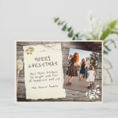 Rustige kerstfoto's met oud papier met oud hout feestdagenkaart (Staand voorkant)