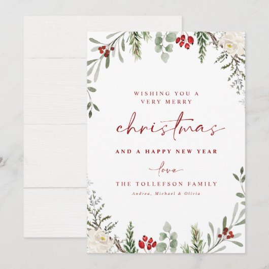 Rustige Kerstkaart met Klimop en Blad (Voorkant / Achterkant)