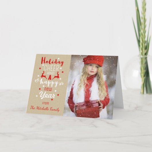 Rustige kerstkaart Red White Typografie Feestdagen Kaart (Voorkant)