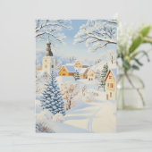 Rustige Kerstkaart van een Besneeuwd Dorp (Staand voorkant)