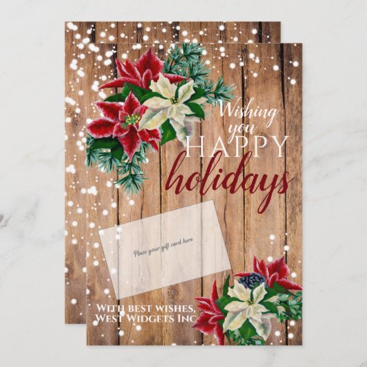 Rustige kerstkaarthouder Poinsettia Feestdagenkaart (Voorkant / Achterkant)