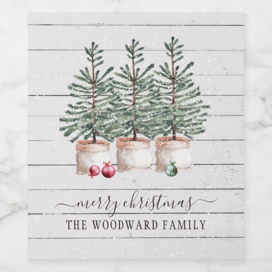 Rustige kerstkerst met bomen wijn etiket (Enkel label)