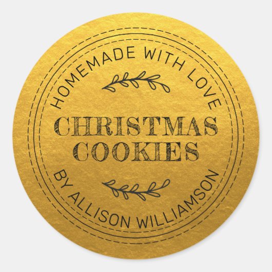 Rustige kerstkoekjes Classic Gold Ronde Sticker (Voorkant)