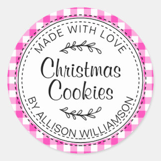Rustige kerstkoekjes Neon Pink check Ronde Sticker