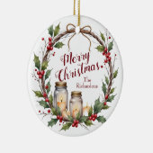Rustige Kerstkrans met Hulst Keramisch Ornament (Rechts)