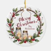 Rustige Kerstkrans met Hulst Keramisch Ornament (Achterkant)