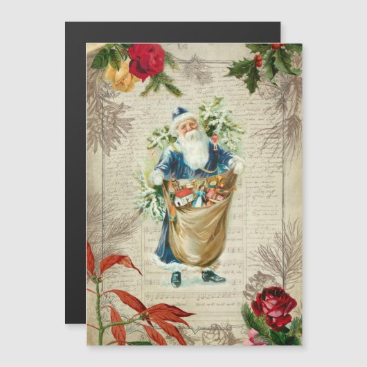 Rustige  Kerstman met bloemen, pine en muziek (Voorkant / Achterkant)