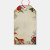 Rustige  Kerstman met bloemen, pine en muziek Cadeaulabel (Achterkant)