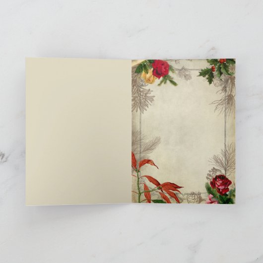 Rustige  Kerstman met bloemen, pine en muziek Feestdagen Kaart (Binnen)