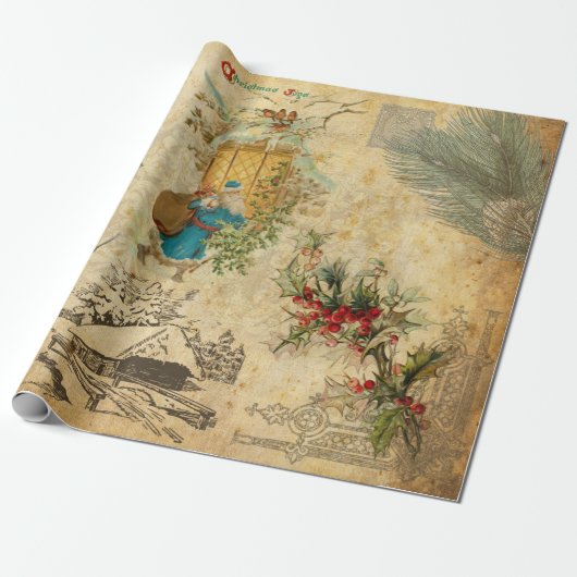Rustige kerstman met pine cadeaupapier (Uitgerold)